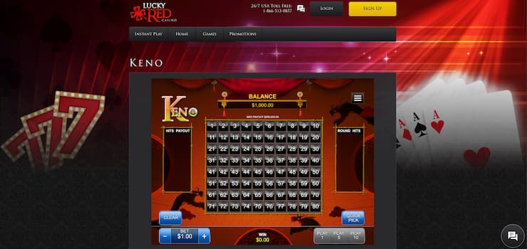 An image of an online keno game at Lucky Red, one of the best sites on which to learn how keno works.